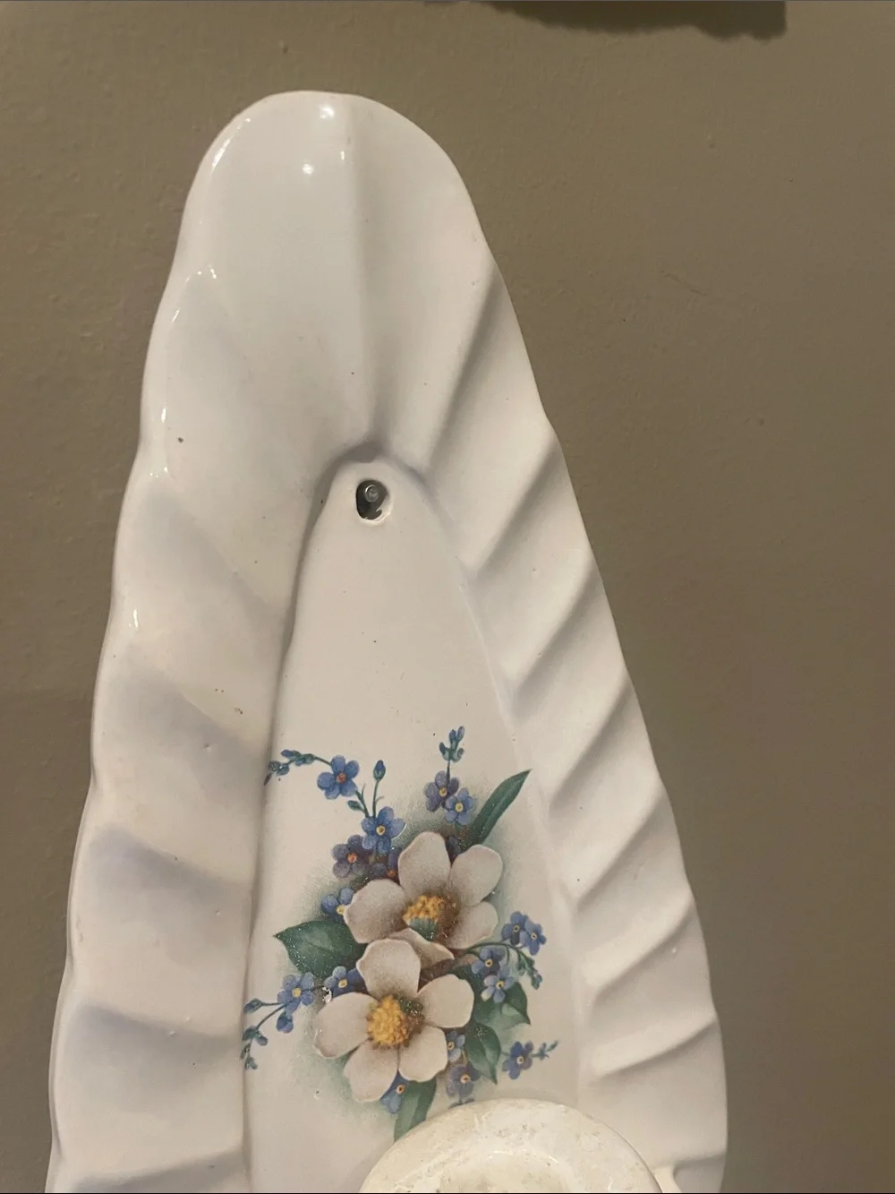 Ceramic vintage wall mount candle holder  off white floral
